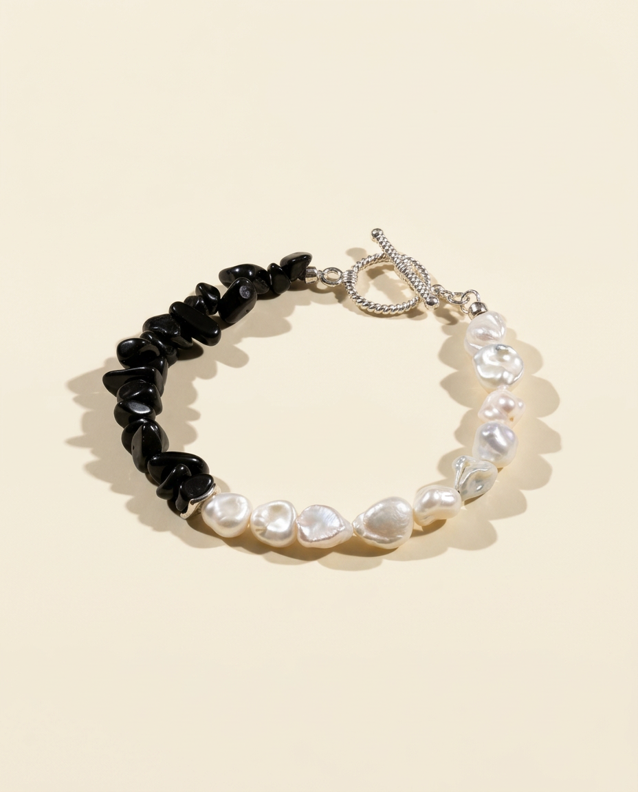 Black Obsidian and Pearl Bracelet