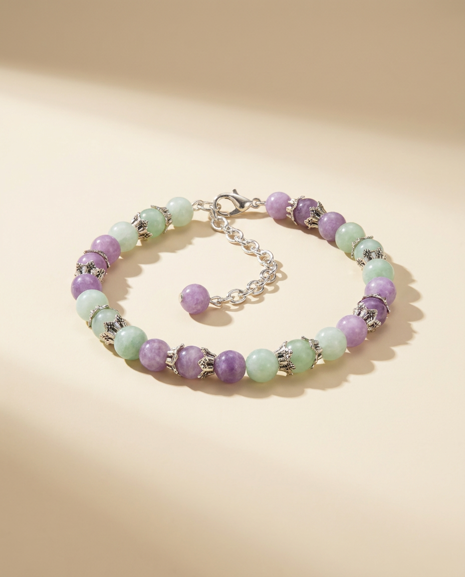 Burmese Jade and Lepidolite Bracelet