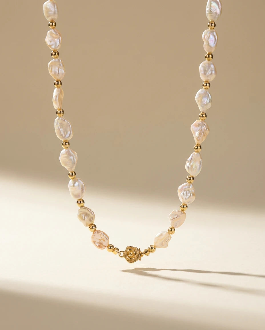 Sunset Keshi Pearl Necklace and Bracelet Set