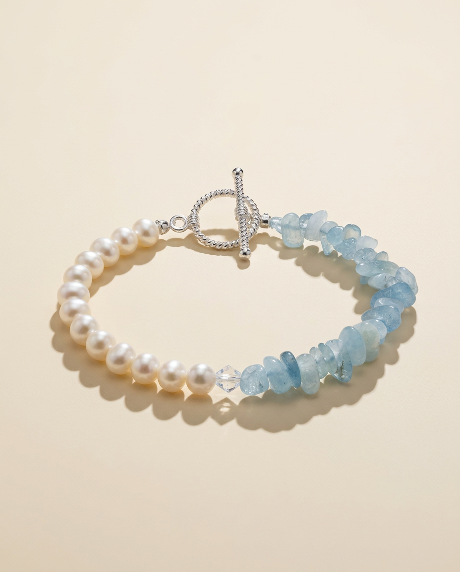 Aquamarine and Pearl Bracelet