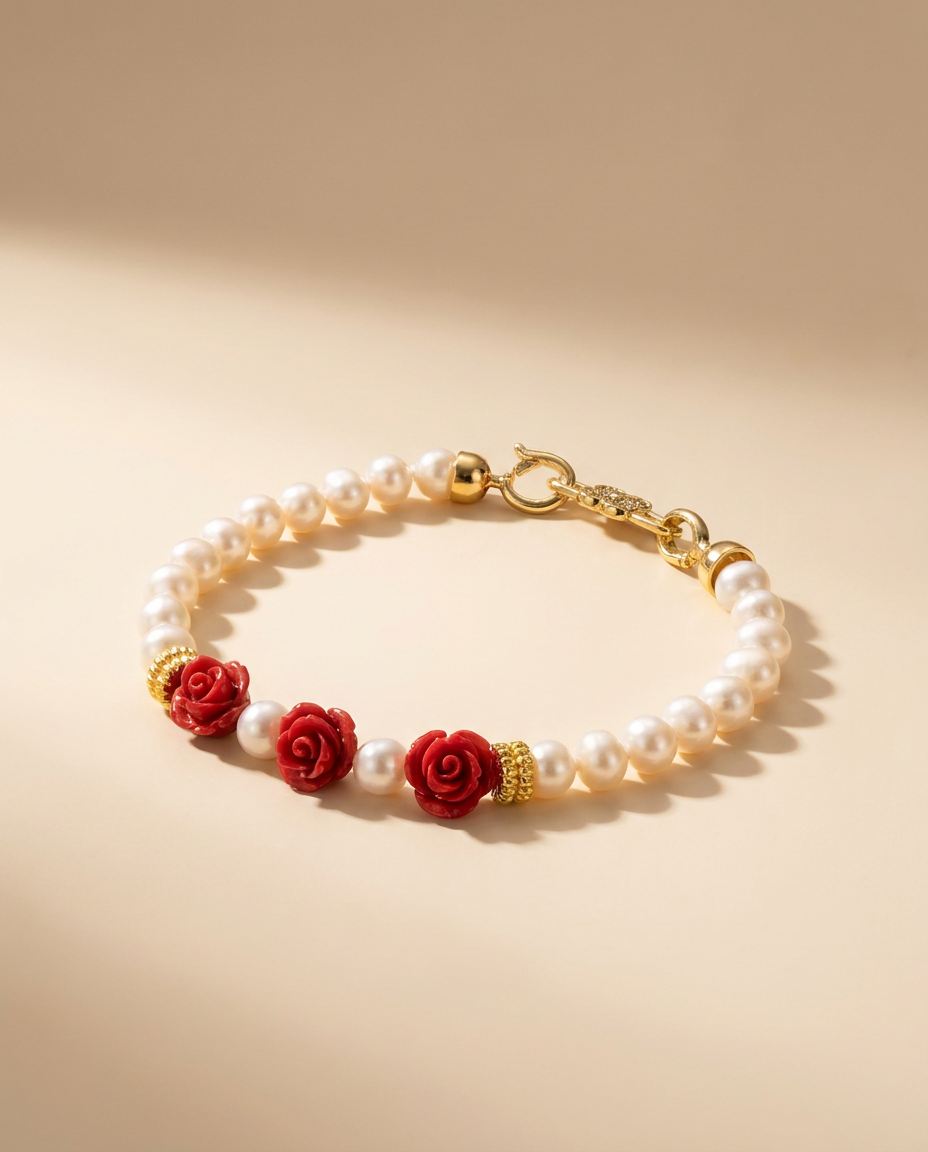 Rose Hand-Knotted Pearl Bracelet