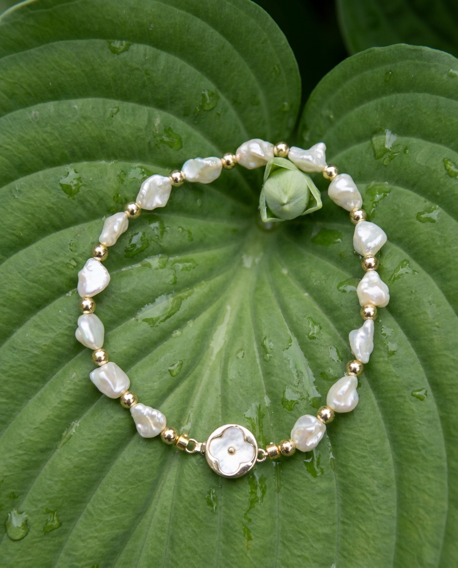 White Keshi Pearl Bracelet