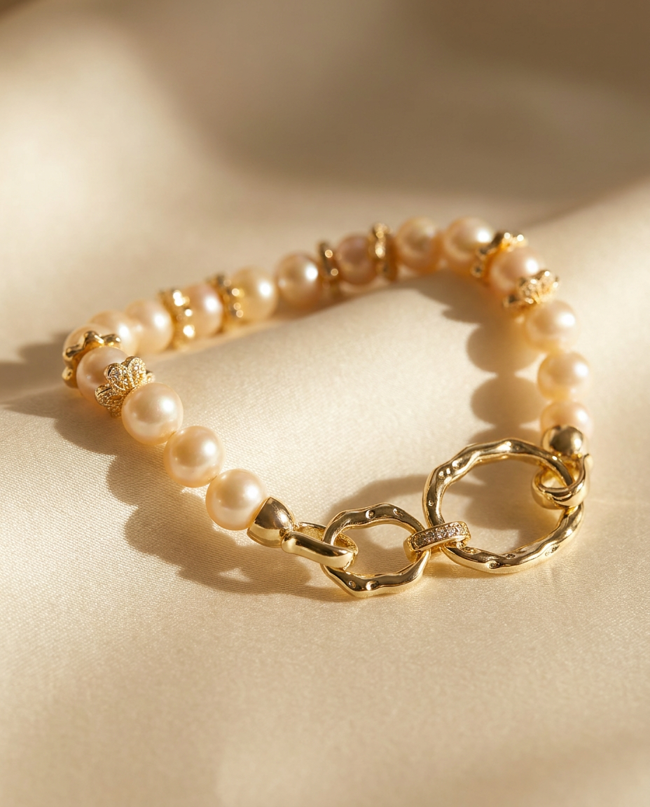 Pink and Gold Freshwater Pearl Bracelet