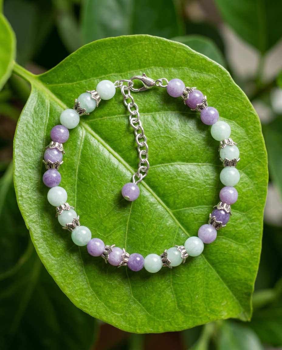 Burmese Jade and Lepidolite Bracelet
