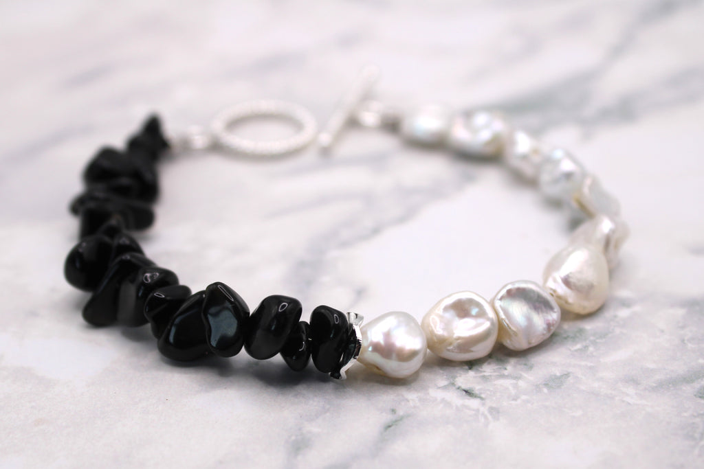 Black Obsidian and Pearl Bracelet