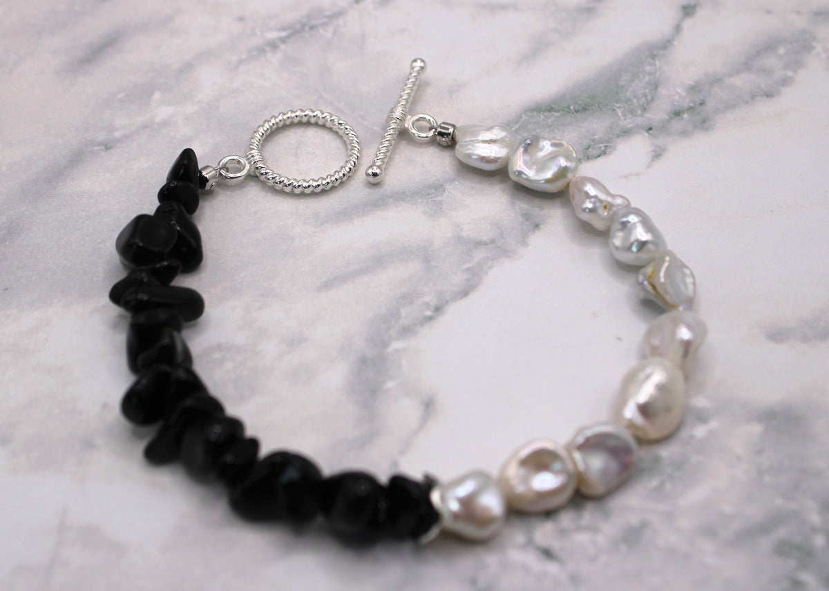 Black Obsidian and Pearl Bracelet