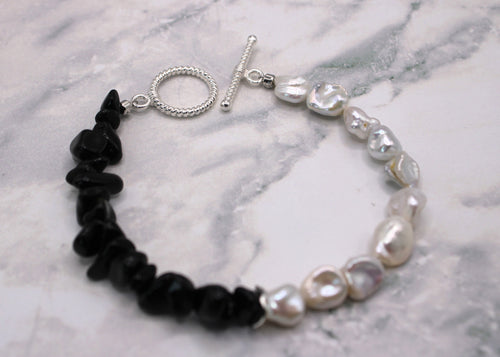 Black Obsidian and Pearl Bracelet