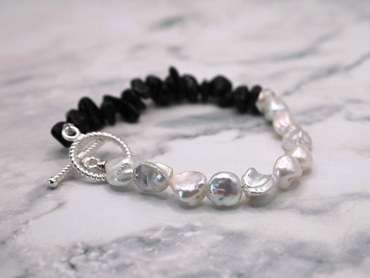 Black Obsidian and Pearl Bracelet