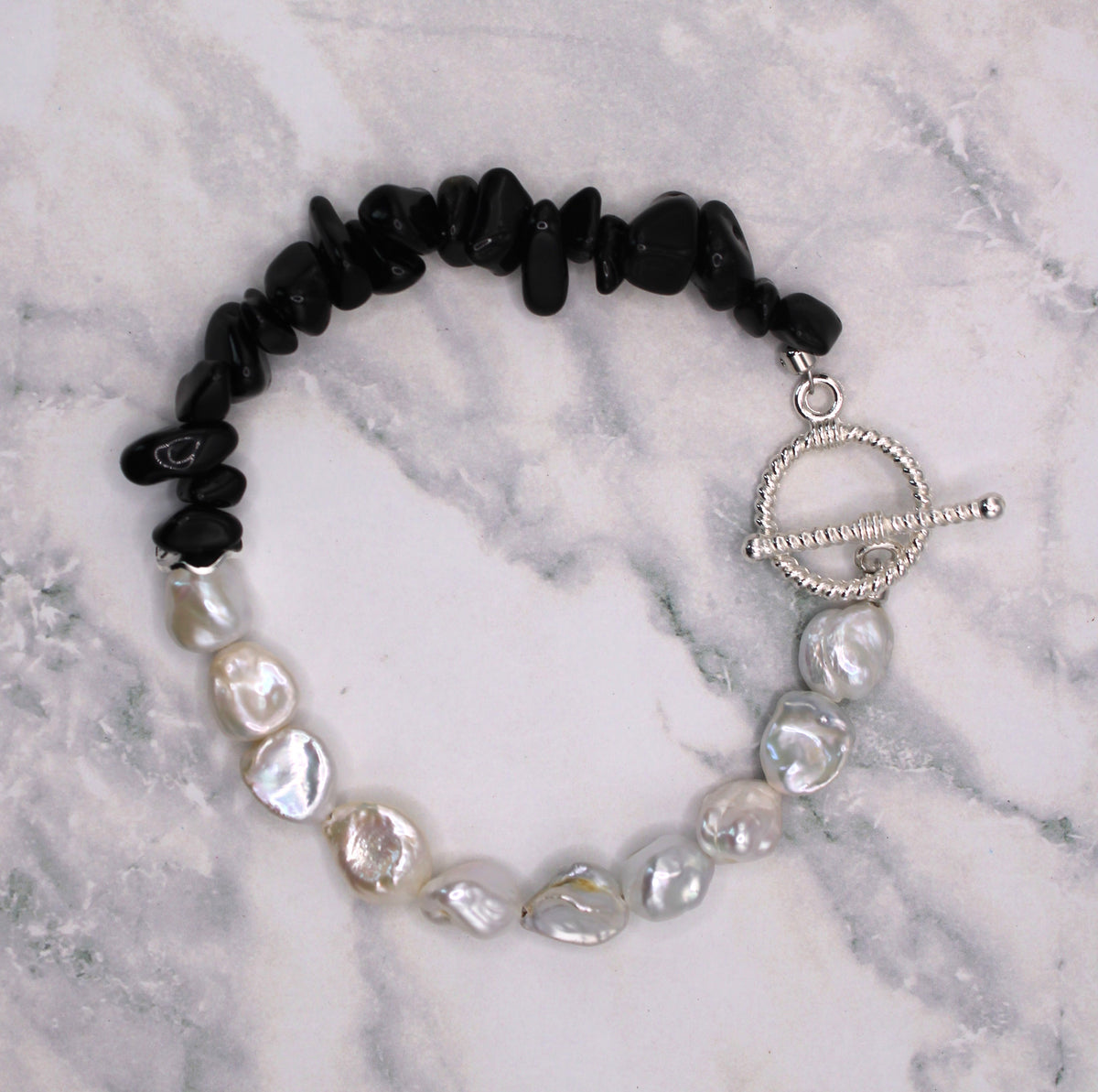 Black Obsidian and Pearl Bracelet