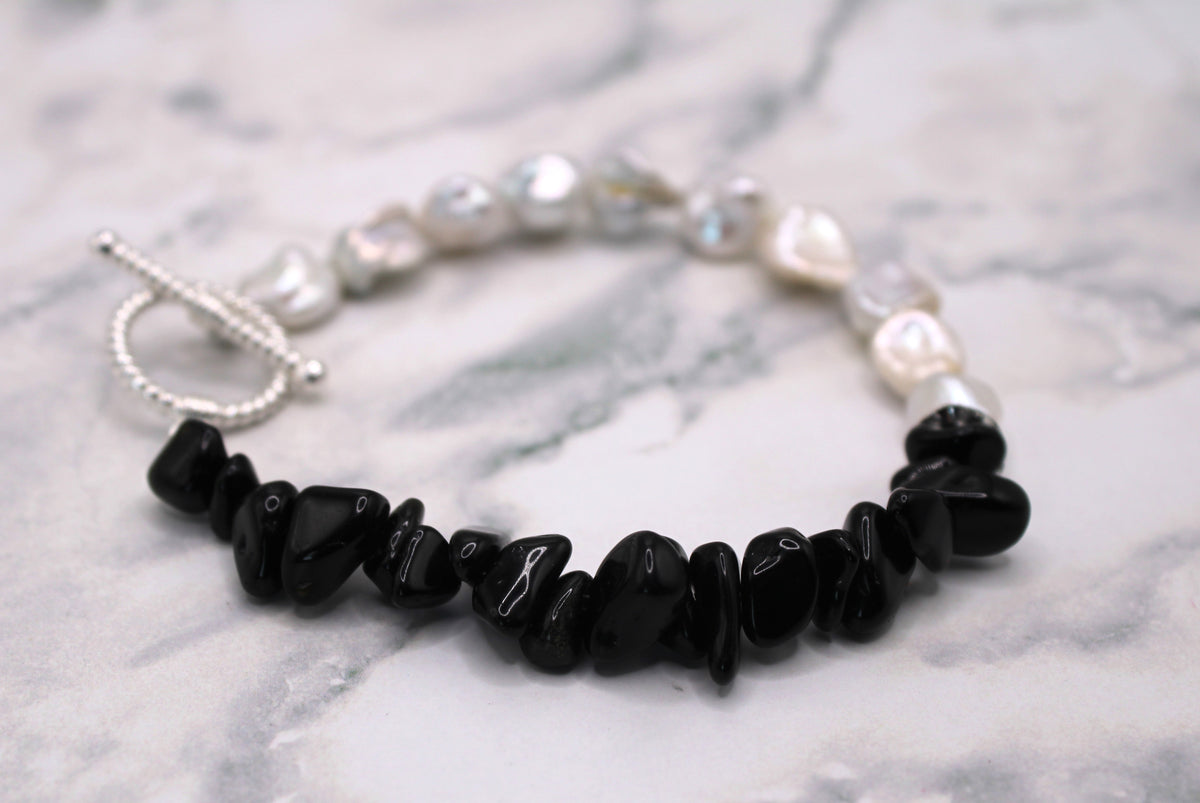 Black Obsidian and Pearl Bracelet