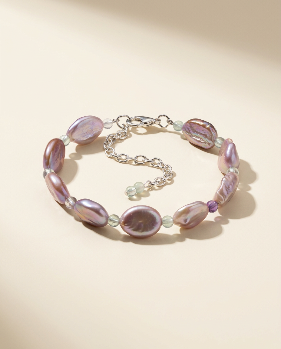 Shimmering Lavender Coin Pearl Necklace Set