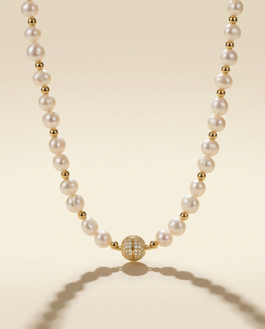 Gold and White Pearl Necklace