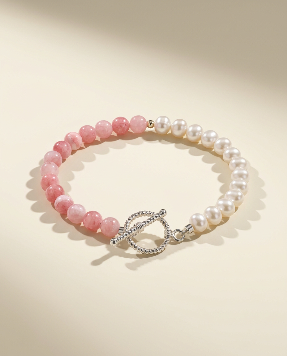 Pink Jade Freshwater Pearl Bracelet