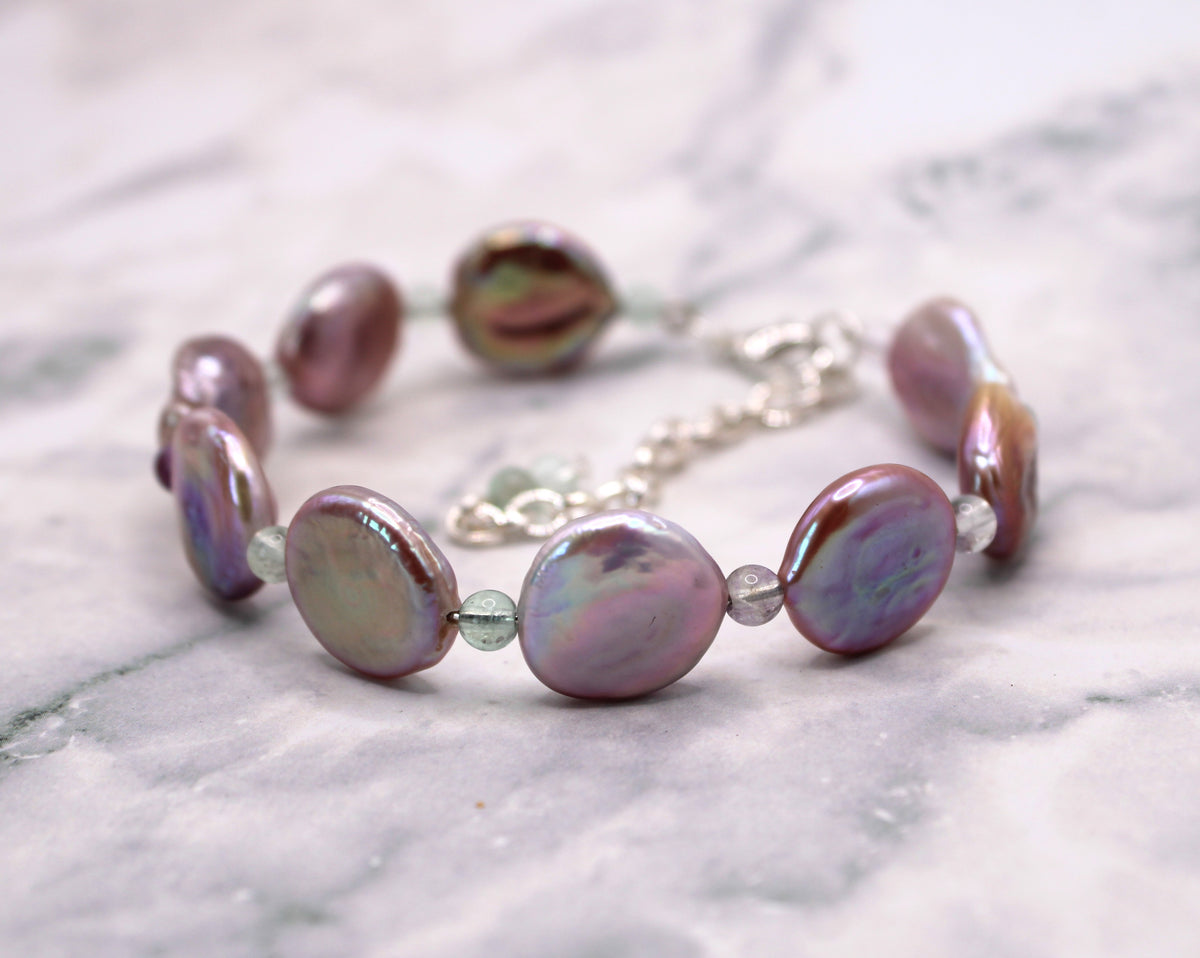 Shimmering Lavender Coin Pearl Necklace Set