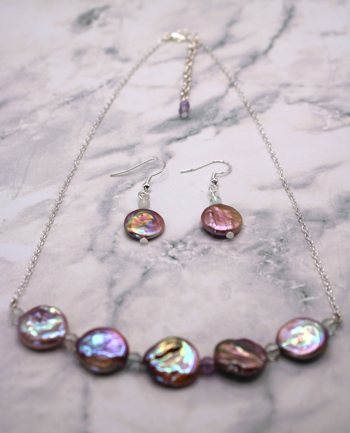 Shimmering Lavender Coin Pearl Necklace Set