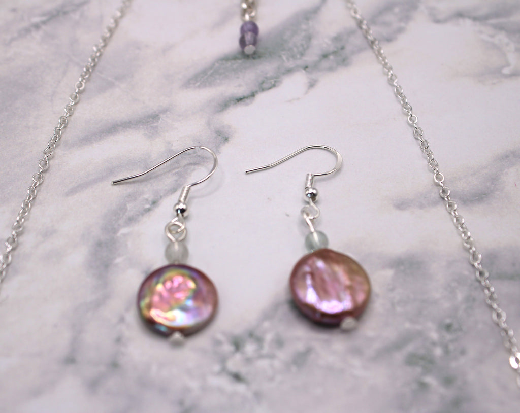 Shimmering Lavender Coin Pearl Necklace Set