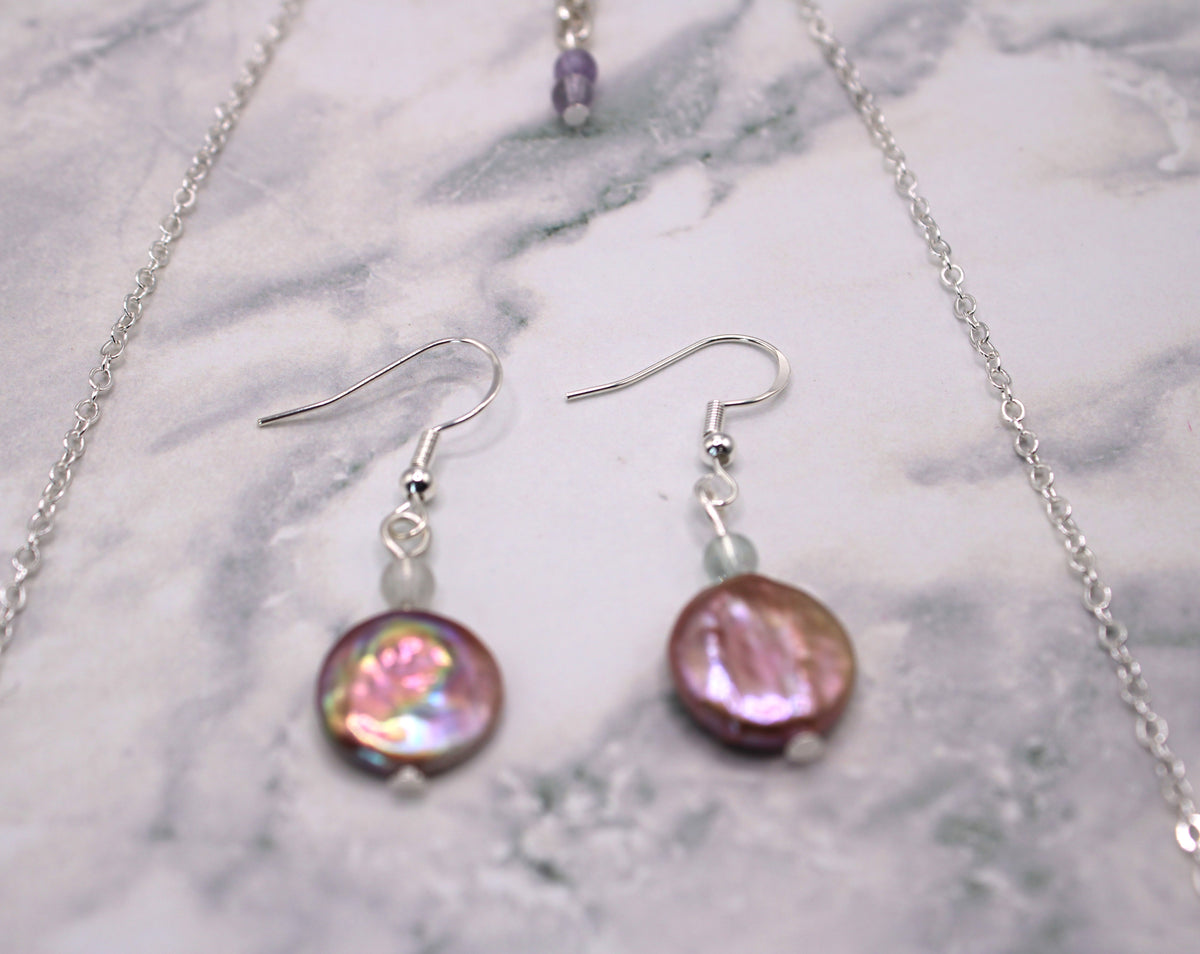 Shimmering Lavender Coin Pearl Necklace Set