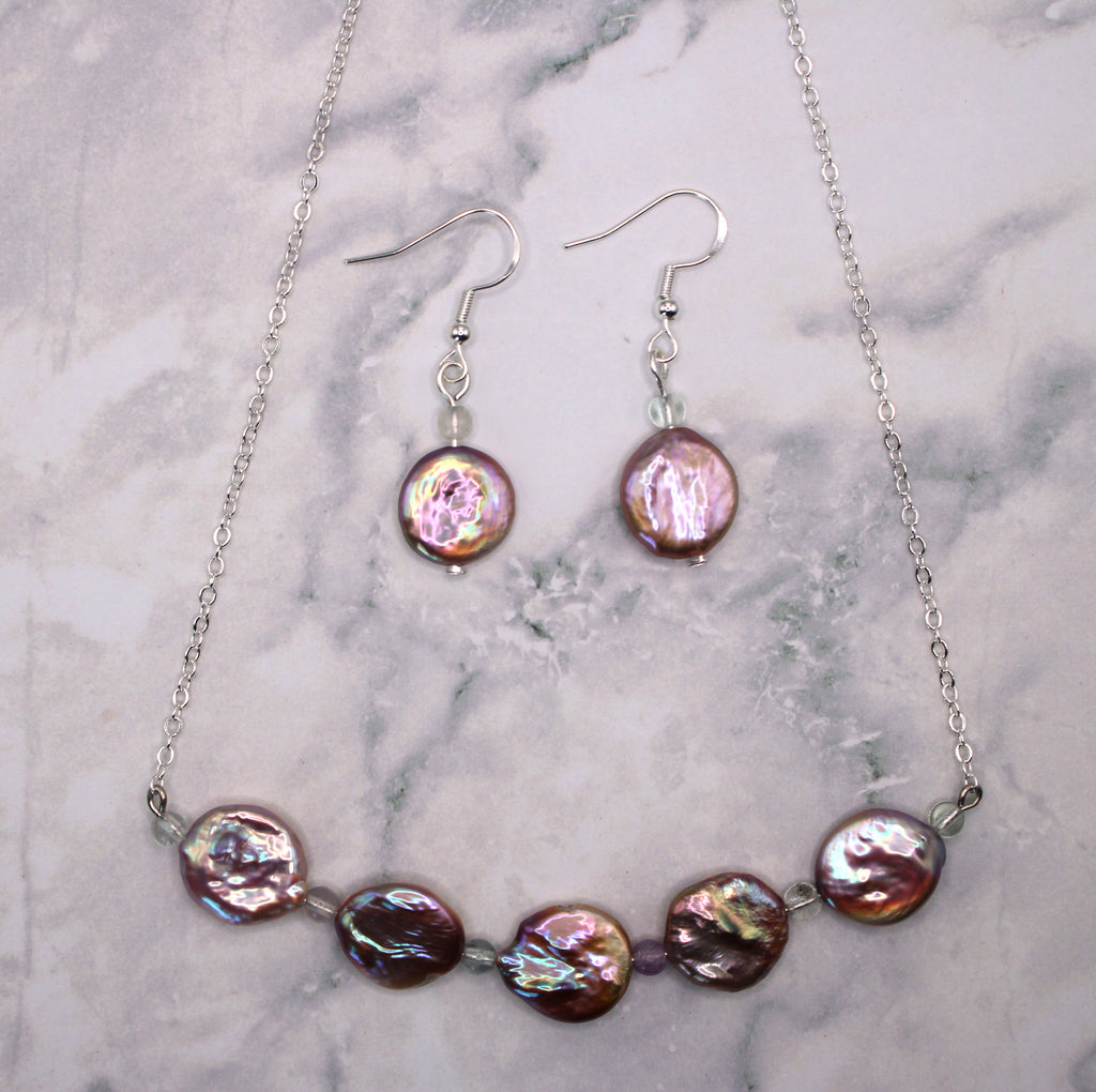 Shimmering Lavender Coin Pearl Necklace Set