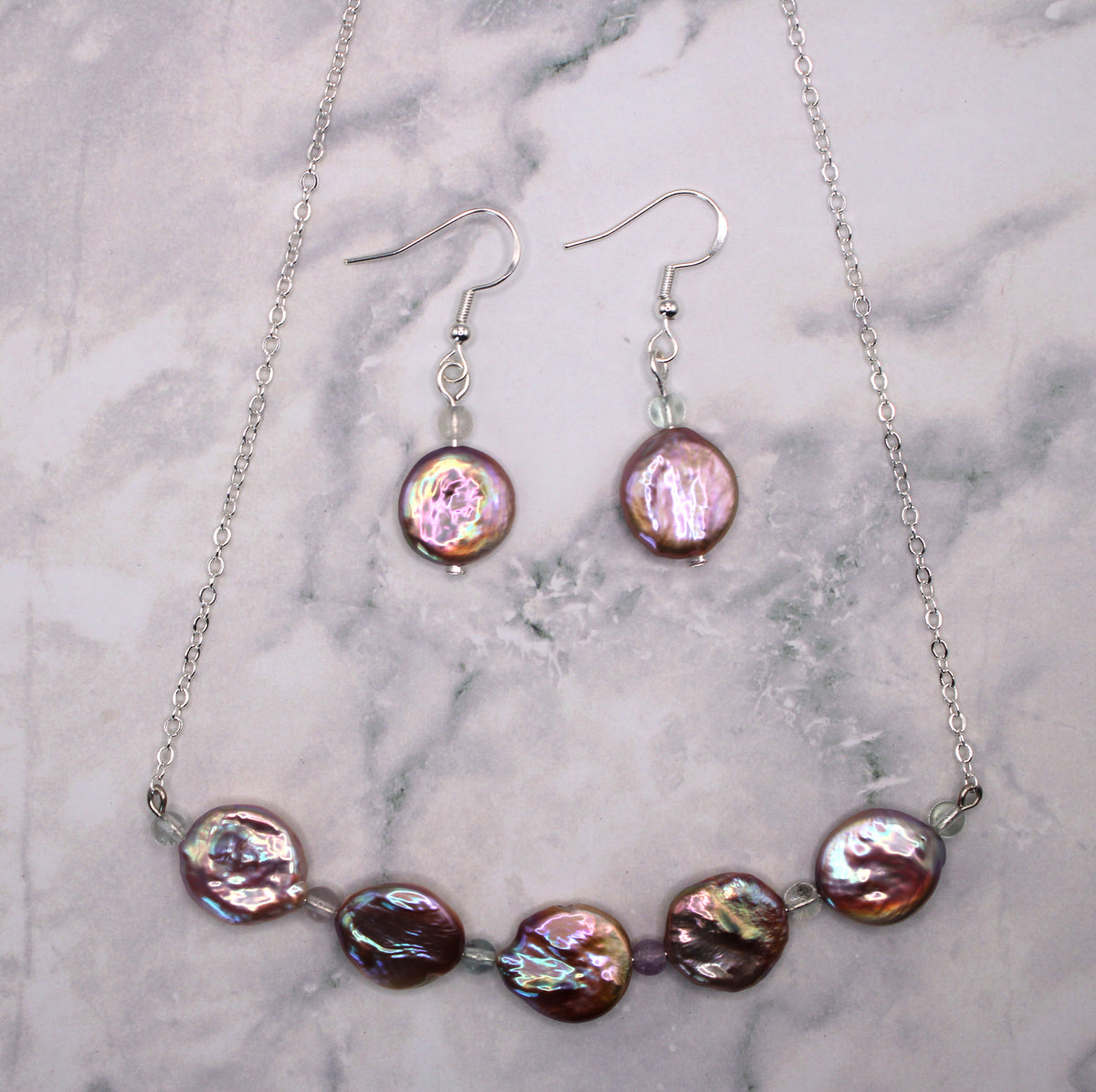Shimmering Lavender Coin Pearl Necklace Set
