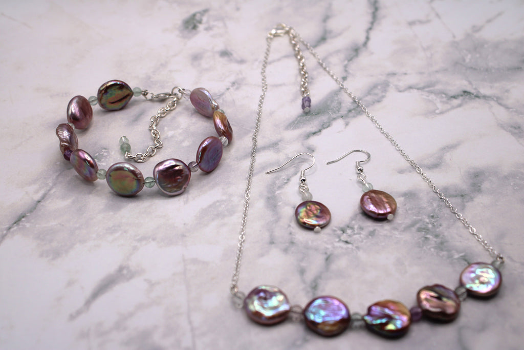 Shimmering Lavender Coin Pearl Necklace Set
