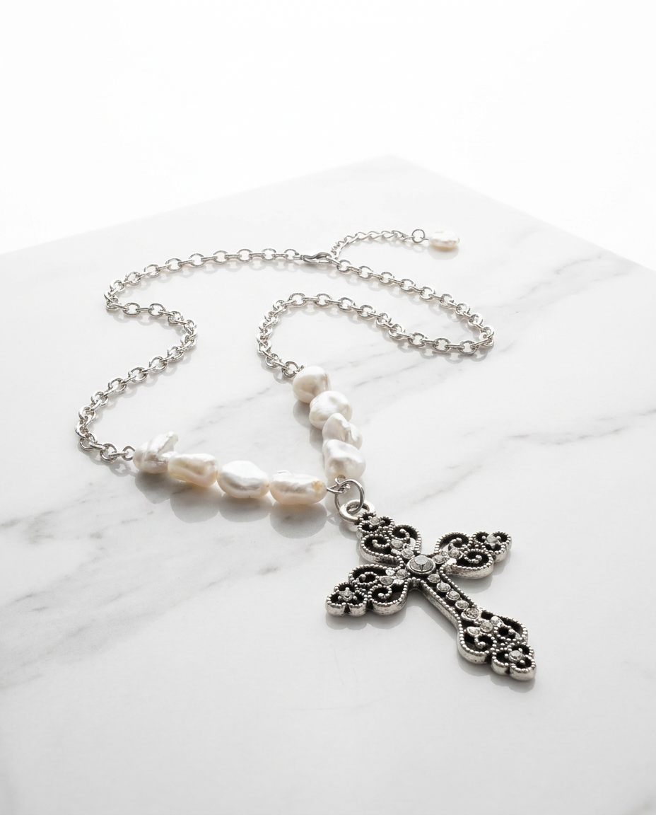 Faithful Baroque Pearl Cross Pendant