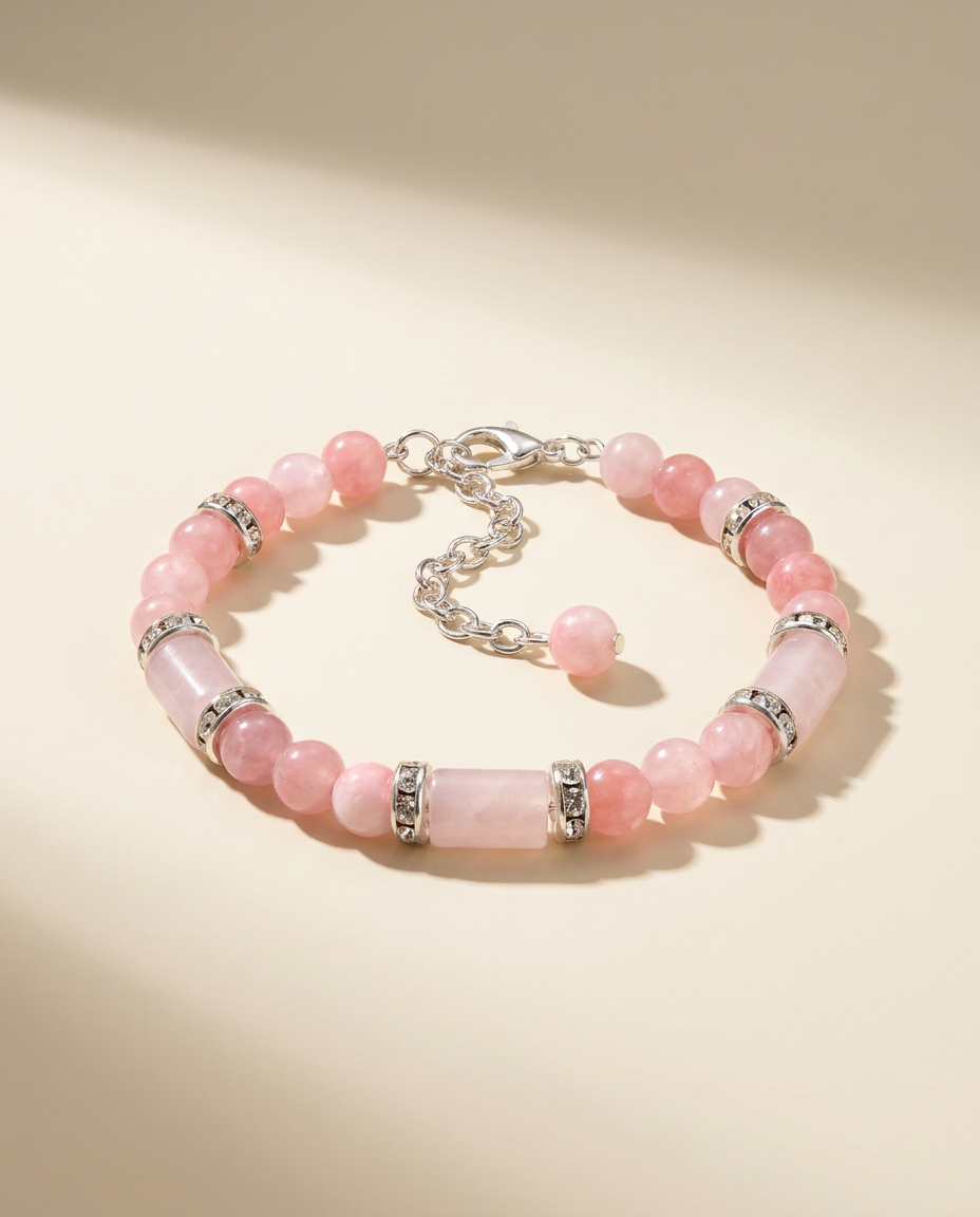Pink Quartz and Jade Bracelet