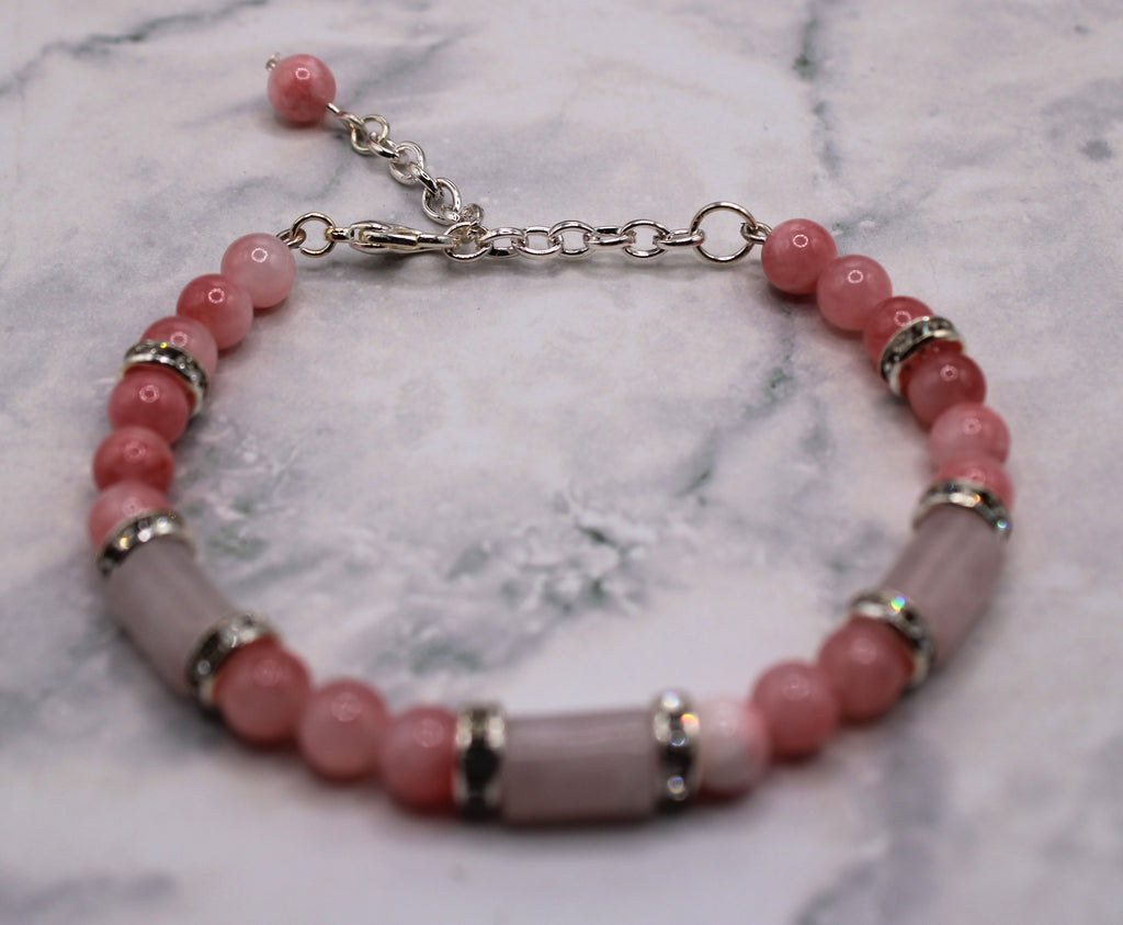 Pink Quartz and Jade Bracelet