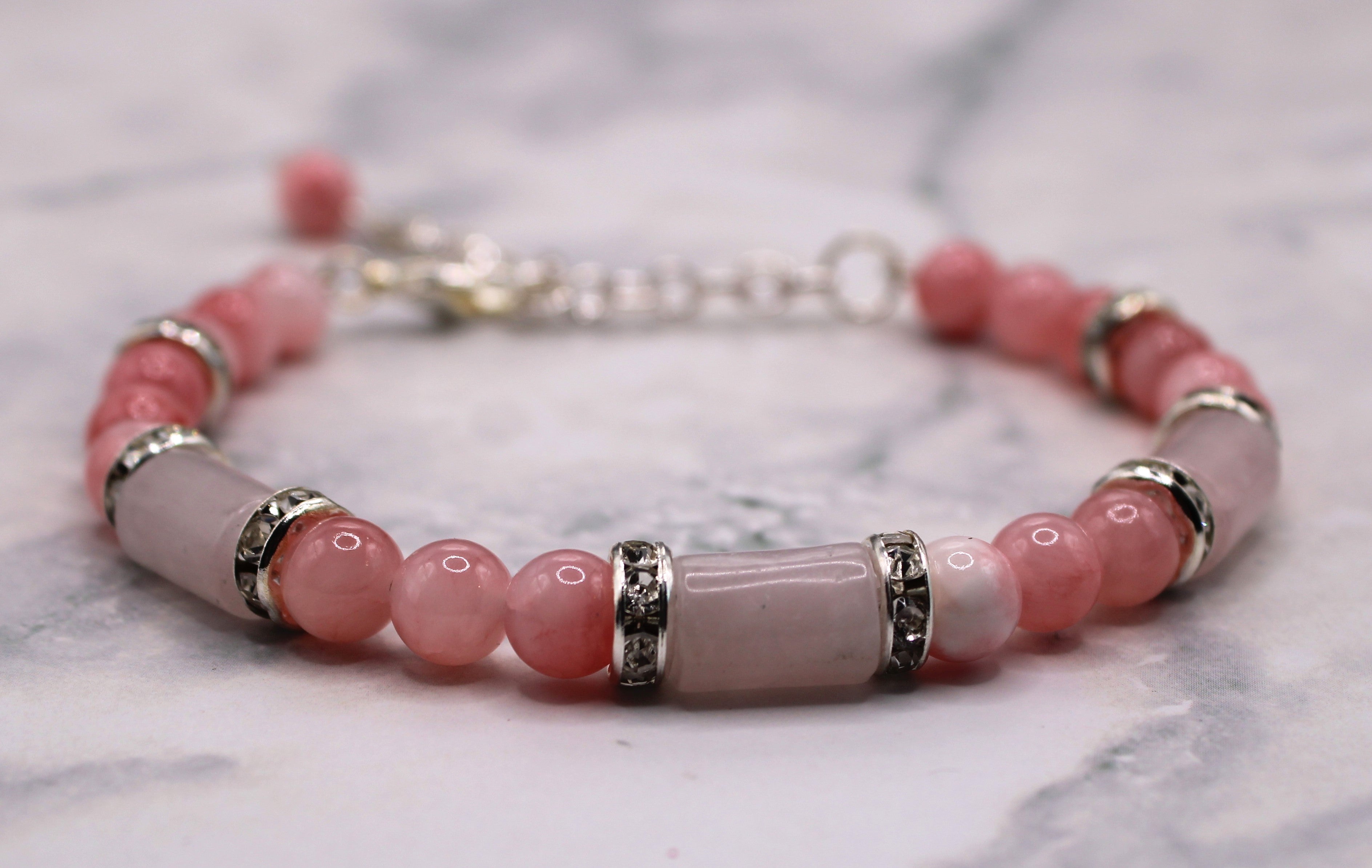 Pink Quartz and Jade Bracelet