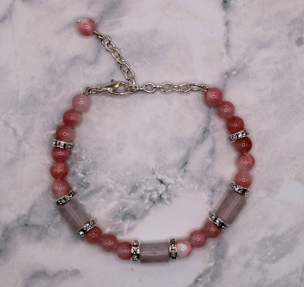 Pink Quartz and Jade Bracelet