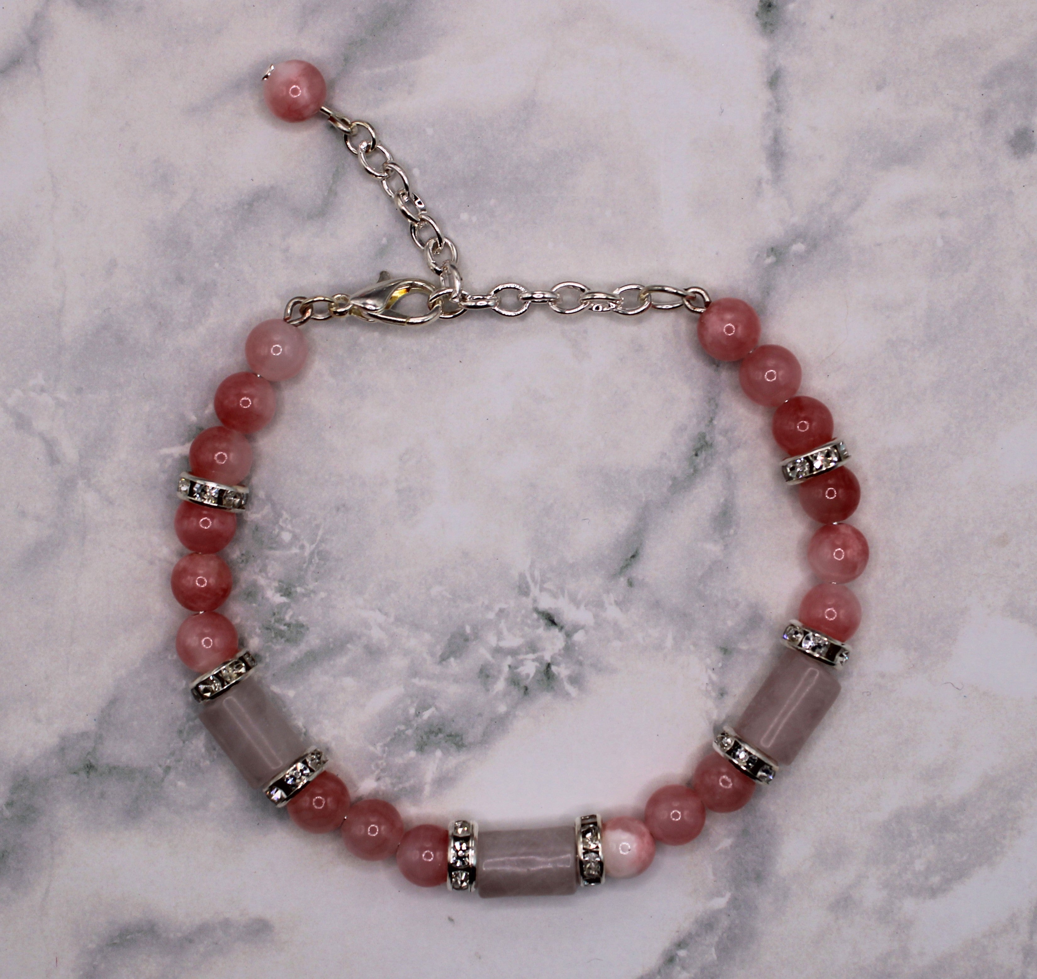 Pink Quartz and Jade Bracelet