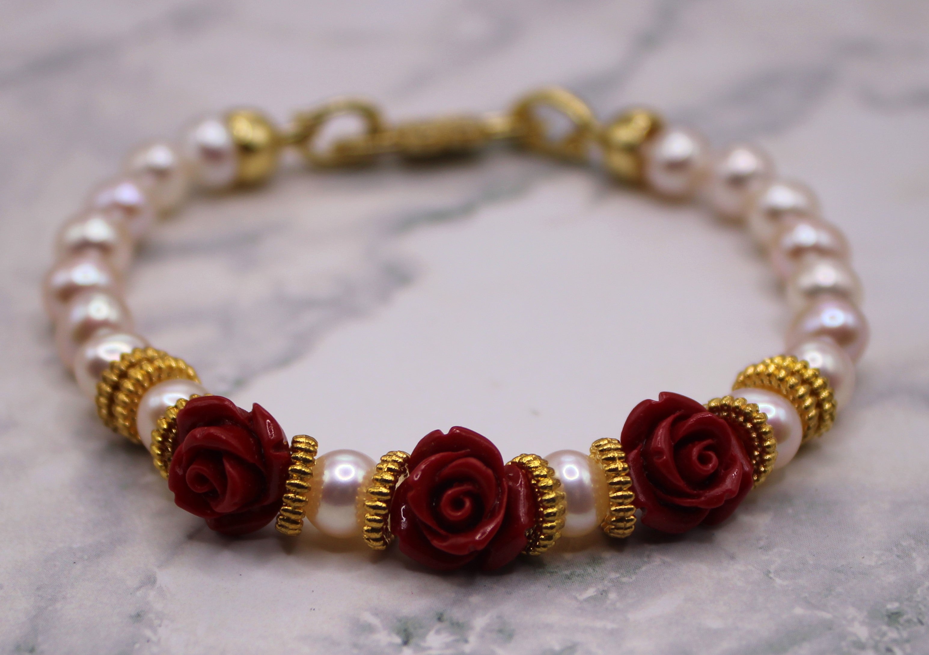 Rose Hand-Knotted Pearl Bracelet