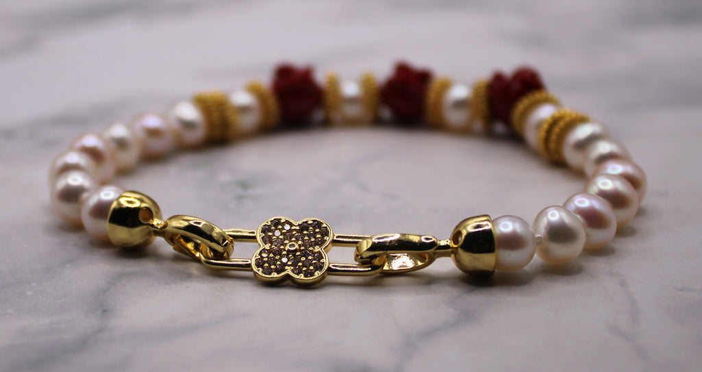 Rose Hand-Knotted Pearl Bracelet
