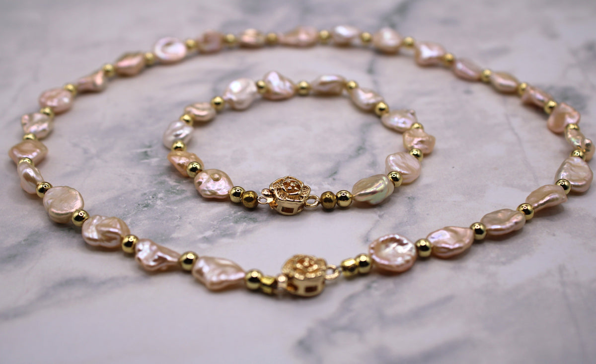 Sunset Keshi Pearl Necklace and Bracelet Set