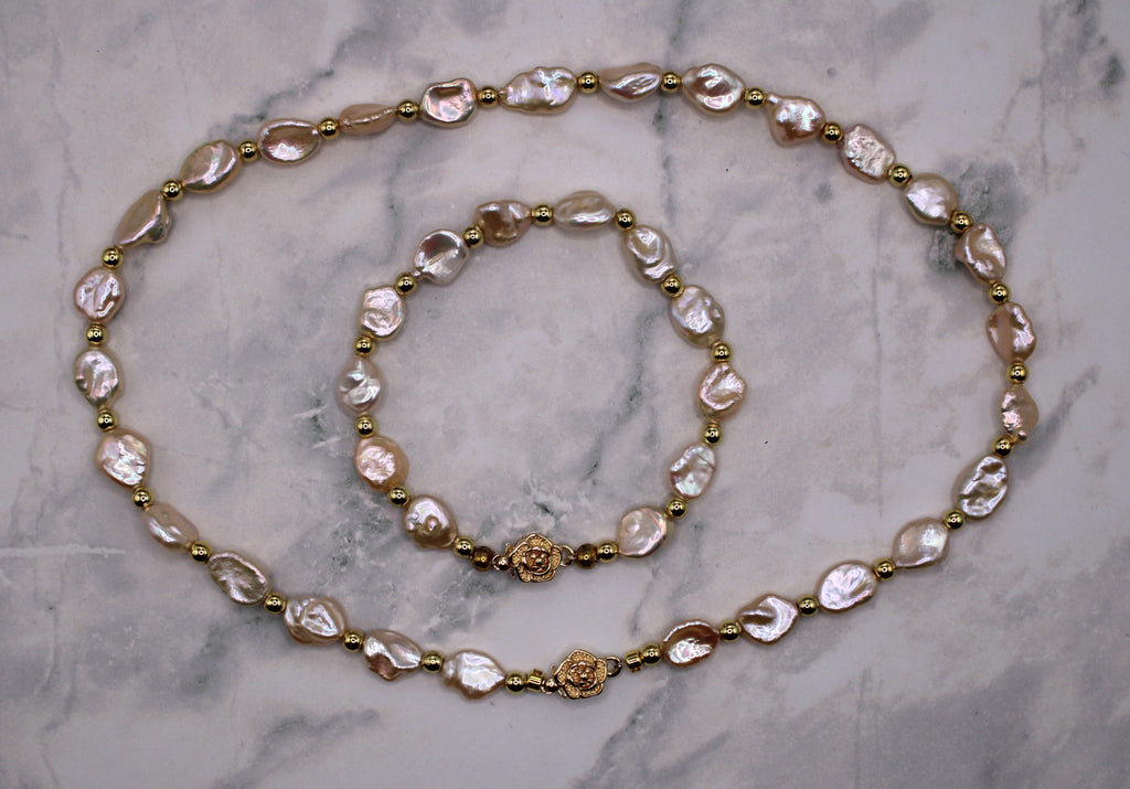Sunset Keshi Pearl Necklace and Bracelet Set