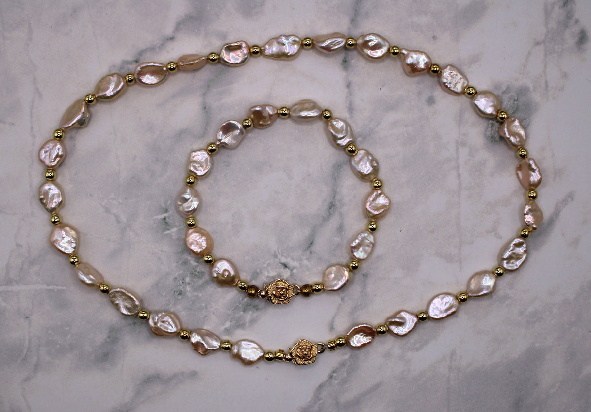 Sunset Keshi Pearl Necklace and Bracelet Set