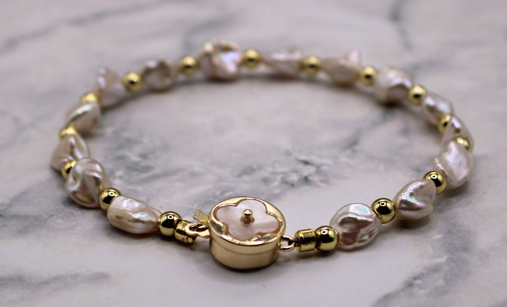 White Keshi Pearl Bracelet