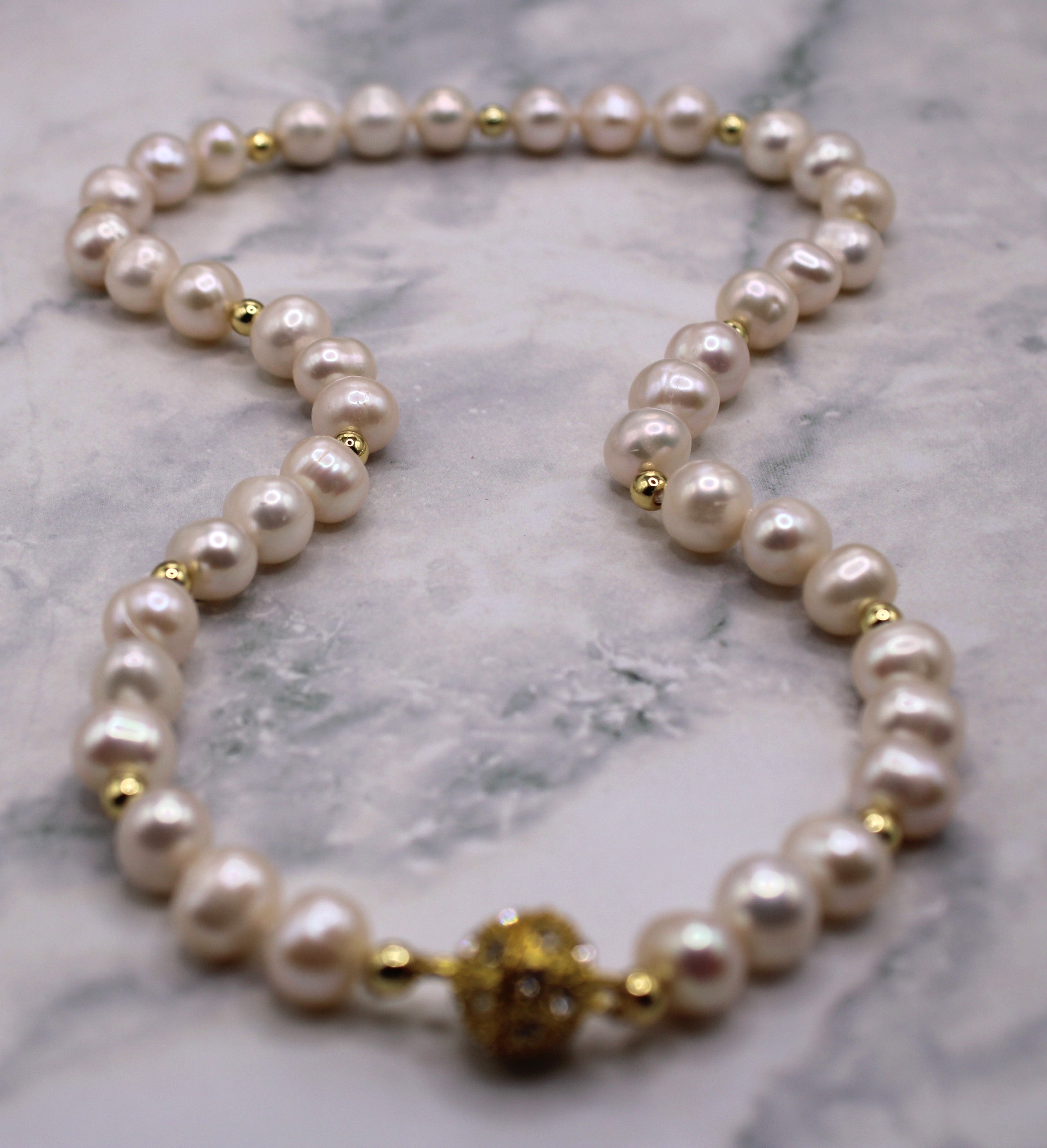 Gold and White Pearl Necklace