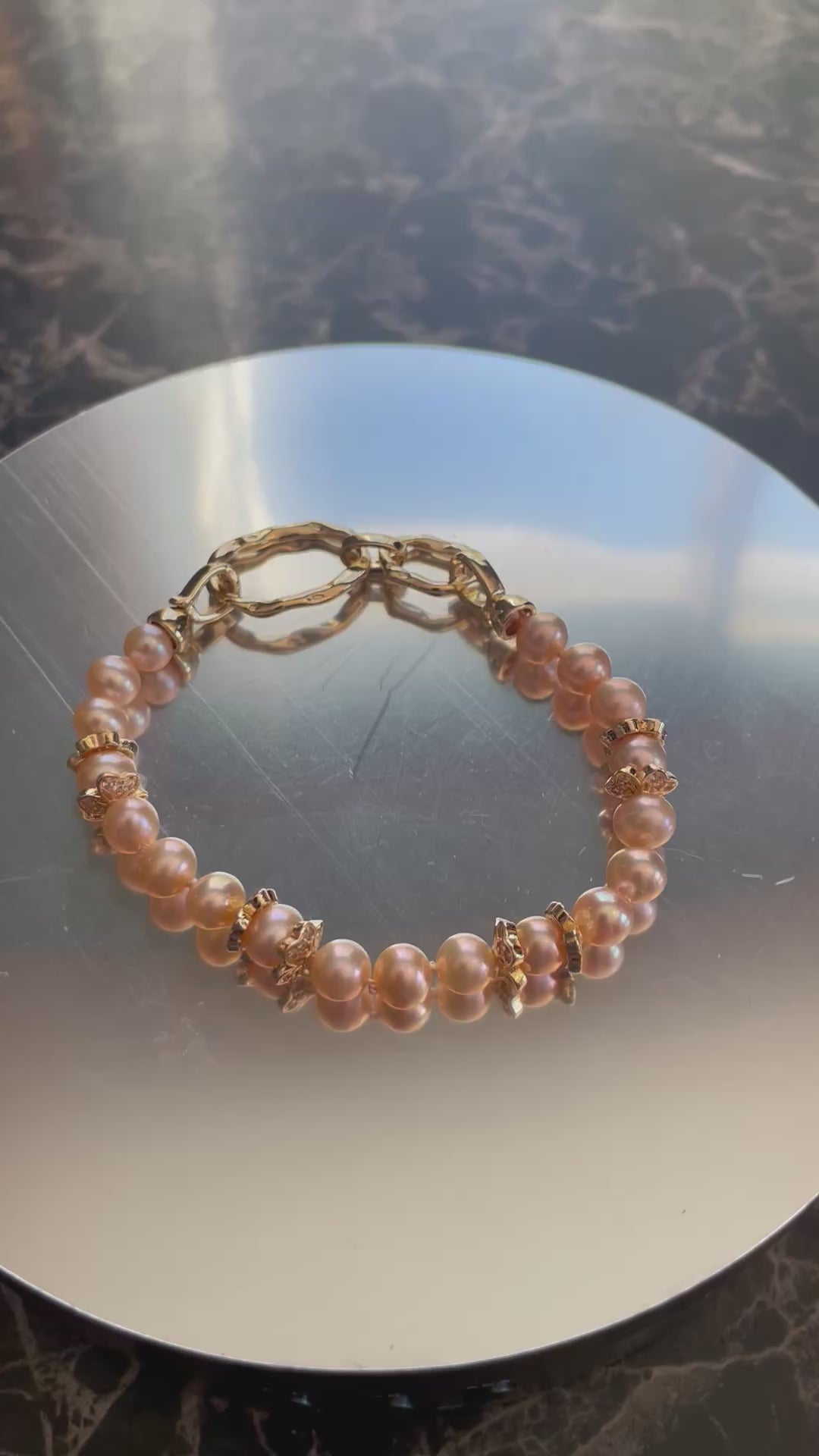 Pink and Gold Freshwater Pearl Bracelet